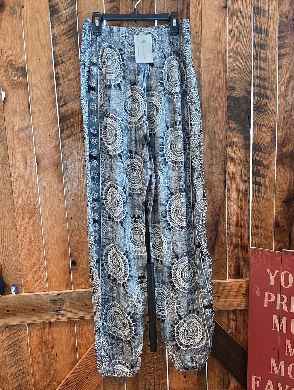 125p Boho Printed Elastic-Waist Lounge Pants in Blue